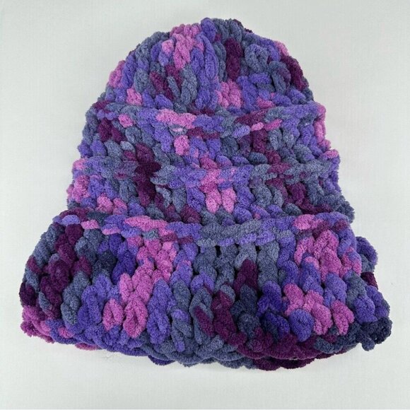 Handmade New Purple‎ and Pink Chenille Slouchy Knit Winter Beanie Med/Large - Picture 7 of 12